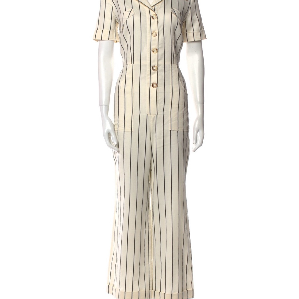 Cream and Black Pinstripe Jumpsuit with Classic Silhouette